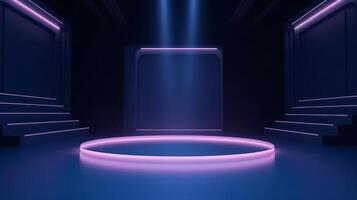 palcoscenico Spettacoli vuoto buio blu viola rosa sfondo illustrazione ai generativo foto