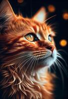 fantastico ritratto di un' bellissimo rosso Fata racconto gatto, grande occhi. generativo ai. foto