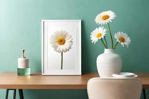 minimo bianca immagine telaio tela Schermo con fiore nel vaso foto