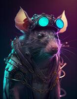 cyberpunk topo ratto realistico illustrazione creato con ai utensili foto