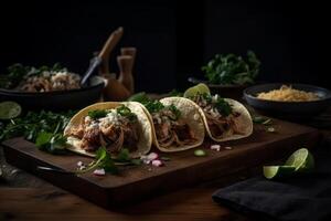 messicano americano Maiale Carnitas taco. illustrazione ai generativo foto