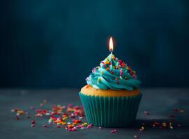 compleanno Cupcake con candela. illustrazione ai generativo foto