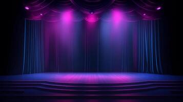 palcoscenico Spettacoli vuoto buio blu viola rosa sfondo illustrazione ai generativo foto