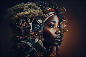 generativo ai illustrazione di africano natura, acqua, terra, impianti, erba, alberi, intenso Guarda, bellissimo foto