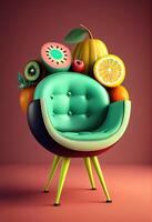 generativo ai illustrazione di scopo sedia avere frutta forma, studio sfondo solido foto