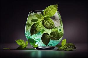 generativo ai illustrazione di Mojito cocktail con ghiaccio e menta, Perfetto per estate foto