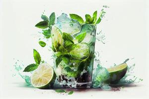 generativo ai illustrazione di Mojito cocktail con ghiaccio e menta, Perfetto per estate foto