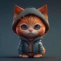 generativo ai illustrazione di 3d ombroso gruppo di chibi gatto con largo testa e carino viso nel Abiti ritratto foto