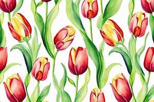 generativo ai. fiore modello con tulipani, pastello acquerello illustrazione foto