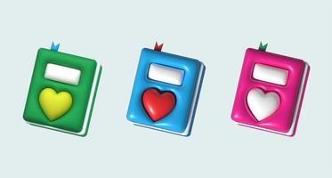 illustrazione 3d , icona, libro simbolo con un' a forma di cuore coperchio, Salva il tuo amore storia. foto