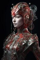 futuristico ritratto di un' informatica cyborg Immagine generativo ai foto