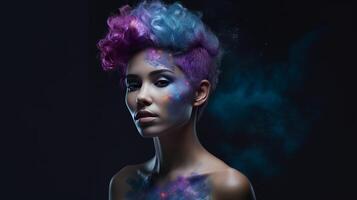 un' travolgente personaggio con colorato capelli ritratto generativo ai foto