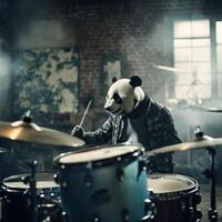 panda roccia gruppo musicale nel freddo stile foto generativo ai