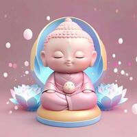 bambino Budda con bello stellato cielo leggero rosa e loto generativo ai foto