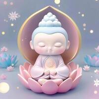 bambino Budda con bello stellato cielo leggero rosa generativo ai foto