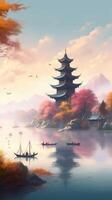 Cinese paesaggio illustrazione pittura generativo ai foto