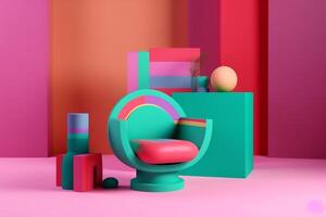 ai generato colorato contemporaneo interno Visualizza con moderno mobilia foto