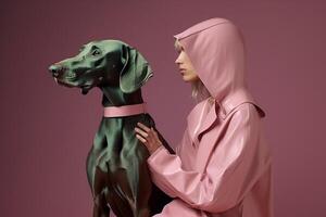 ai generato donna con Weimaraner cane nel futuristico stile foto