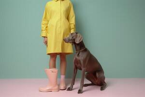 ai generato donna con Weimaraner cane nel futuristico stile foto