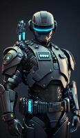ultra realistico 3d illustrazione di un' poliziotto indossare un' futuristico robot costume, generativo ai foto
