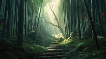 bambù foresta fantasia fondale concetto arte realistico illustrazione sfondo con generativo ai foto