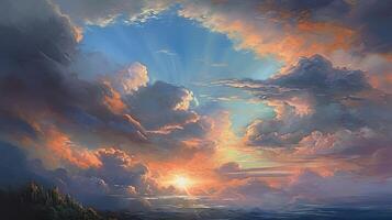 capolavoro olio pittura vivido colore nube illustrazione sfondo con generativo ai foto