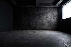 vicino su di un vuoto camera buio parete e pavimento struttura illustrazione sfondo finto su con generativo ai foto