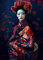 ai generato donna geisha, moderno giapponese stile foto
