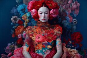ai generato donna geisha, moderno giapponese stile foto