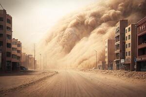 un' polvere tempesta è In arrivo per il città. generativo ai foto