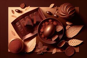 superiore Visualizza composizione o sfondo con delizioso cioccolato. generativo ai foto