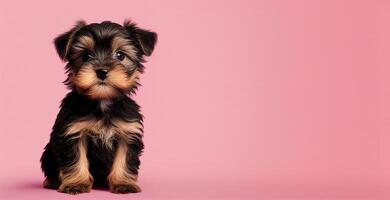 ai generato yorkshire terrier cucciolo cane su rosa sfondo foto