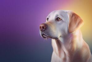 ai generato giallo labrador cane da riporto cane su viola sfondo foto