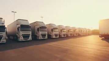 semi trailer camion nel la logistica e mezzi di trasporto industria. generativo ai foto