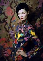 ai generato donna geisha, moderno giapponese stile foto