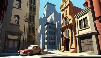 ai generato. ai generativo. città urbano scena nel 3d miscelatore modalità. cartone animato bambini stile. può essere Usato per design o casa decorazione. grafico arte foto