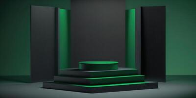 realistico 3d verde tema podio per Prodotto Schermo. ai generato foto