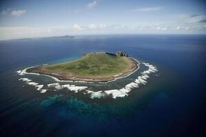 aereo Visualizza di un' piccolo isola nel il mezzo di il oceano. ai generato foto