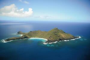 aereo Visualizza di un' piccolo isola nel il mezzo di il oceano. ai generato foto