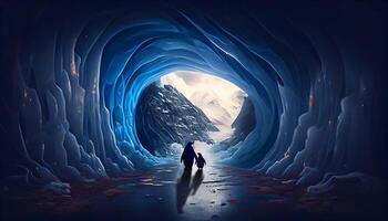 fantastico ghiaccio tunnel. immagine di molti collegamento tunnel nel il nord sotto di spessore Ghiaccio. generativo ai. foto