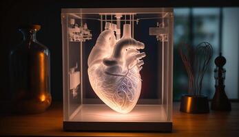 modello 3d stampante di umano cuore, fotopolimero sistema, generativo ai foto
