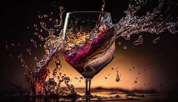 un' ruscello di vino versato in un' avvicinamento bicchiere, generativo ai foto