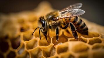 macro foto di ape. illustrazione ai generativo