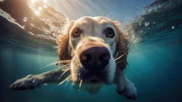 carino cane nuoto. illustrazione ai generativo foto