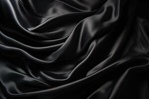 astratto nero liscio seta sfondo. raso elegante lusso tessuto. bellissimo morbido pieghe su il superficie di il tessuto. generativo ai foto