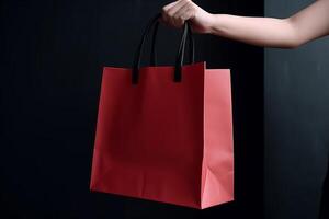 ragazza con vuoto shopping Borsa. illustrazione ai generativo foto