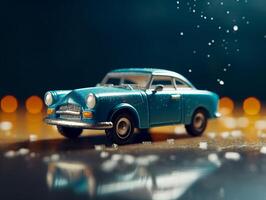 poco giocattolo auto Prodotto fotografia dinamico luminosa sfondo generativo ai foto