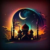 Ramadan speciale moschea colorato cielo illuminazione effetto sfondo ai generato foto