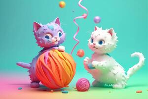 Due gatti con filato sfera. generativo ai foto