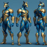 d'oro canguro ninja pieno corpo gioco personaggio design ai generato soddisfare foto